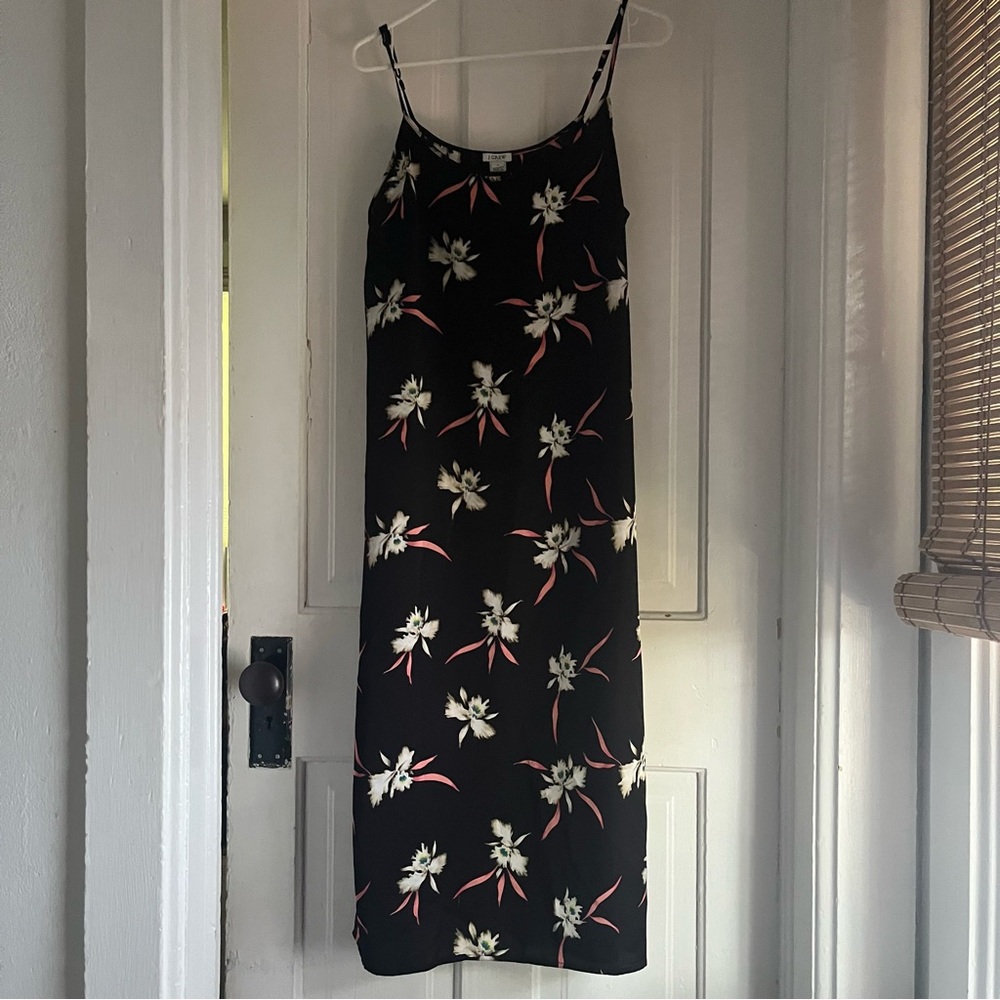 J. Crew Black Floral Print Midi Dress size medium